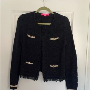 Lilly Pulitzer Chic Black Tweed Jacket with Gold Accents